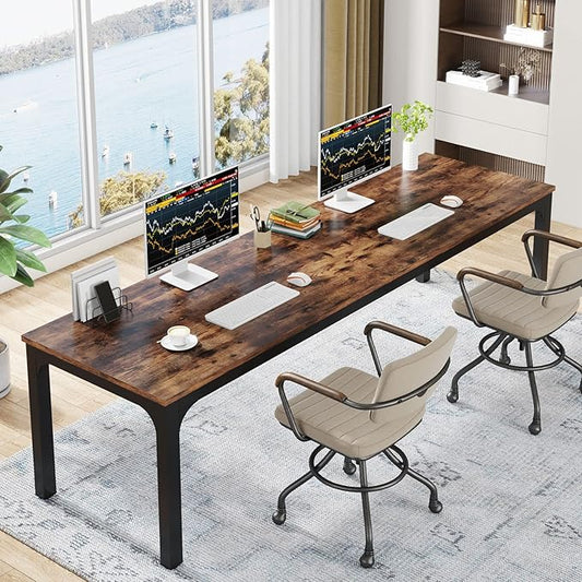 Tribesigns 78.7 Inches Extra Long Computer Desk 2 Person Desk Double Long Desk Workstaion for Home Office Brown+Black