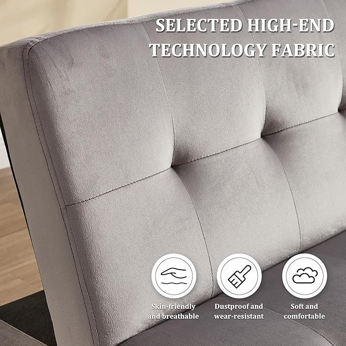 Anwick Convertible Futon Sofa Bed with Charging Port 45″ Folding Sleeper Sofa Adjustable Backrest Small Couch for Living Room Small Spaces Or Office Modern Loveseat (Gray)