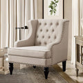 Rosevera Emmie Accent Chairs Upholstered ArmchairLinen Fabric Comfy Reading Seat Lounge for Living Room Bedroom ApartmentEasy Assembly Natural