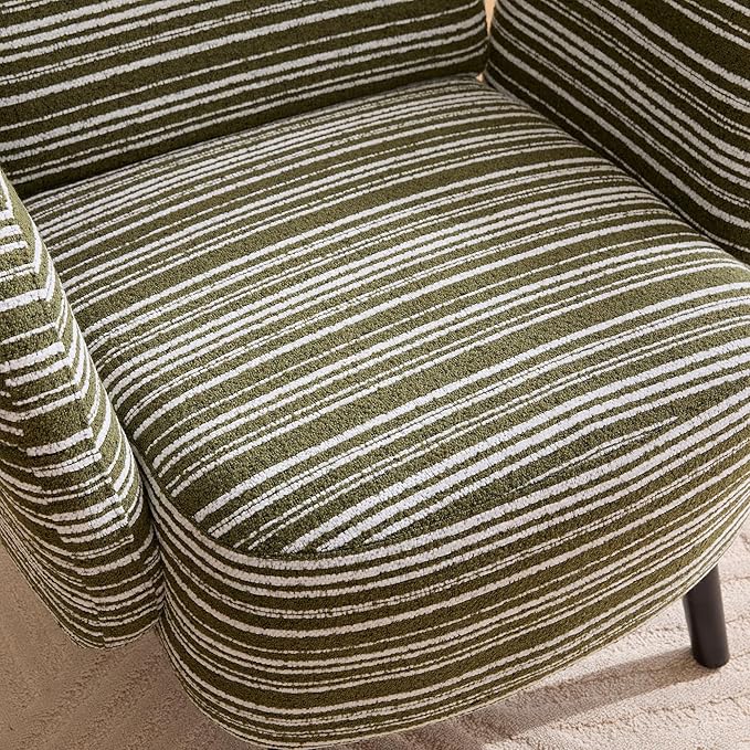Modern Upholstered Armchair with Side Storage Pocket Fabric Reading Chair with Solid Wood Legs Ergonomic Accent Chair for Living Room Bedroom &amp Office (Green)