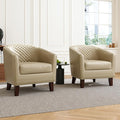 Accent Barrel Chair Upholstered Faux Leather Club Chair with Nailed Trim Comfy Reading Armchair for Living Room Bedroom Reception Room Office (Beige Set of 2)