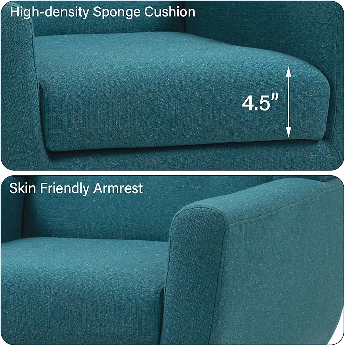 Accent Chair Mid-Century Modern Fabric Chairs with Arms for Living Room Comfy Upholstered Club Single Sofa Armchair for Bedroom Waiting Room with Solid Wood Frame (Fabric Turquoise Set of 2)