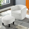 Ball &amp Cast Swivel Accent Chair Ottoman Set 360°Swival Comfy Recliner and Footstool Padded Sofa Armchair with Wrap Around Backrest Corduroy Single Sofa Side-Chair w/Stool White