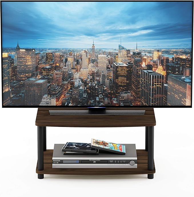 Furinno TURN-N-TUBE TV Riser Stand 2-Tier Small Elevated No Tools TV Stand TV Console for TV up to 32 inch 15.8 x 23.8 x 11 for Living Room Bedroom Columbia Walnut