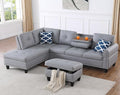 Wakefit Sectional Sofa Couch Modern 4-Seaters Living Room Furniture Sets with Chaise Lounge Ottoman &amp 2 Pillows | L Shape Couch | Cup Holder | Faux PU Leather Gray