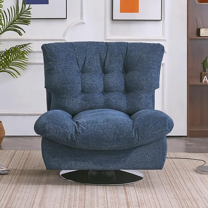 MCombo Swivel Accent Chair Modern Tufted Upholstered Armless Chairs Wide Seat Single Sofa Chair for Living Room Bedroom LW753 (Blue)