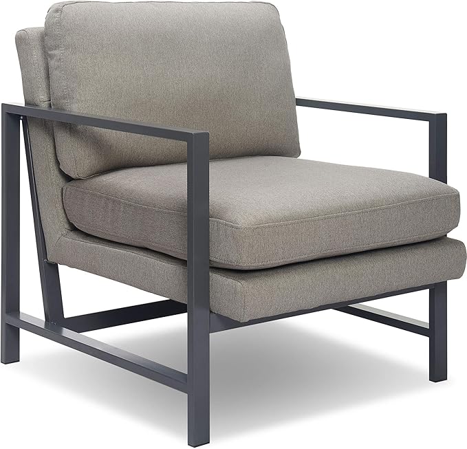 Tommy Hilfiger Russell AccentChair Medium-Soft Pillow Back Mid-Century Modern &amp Industrial Armchair Comfortable LoungeChair for Living Room Bedroom or Office Black Square Metal Frame in Gray