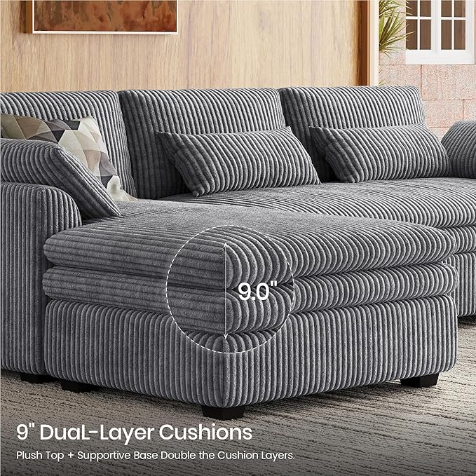 Belffin Chaise Module for Large Modular Sectional Sofa Upholstered Left-Facing Chaise Part for Plush Corduroy Sectional Couches for Living Room Apartment Light Grey