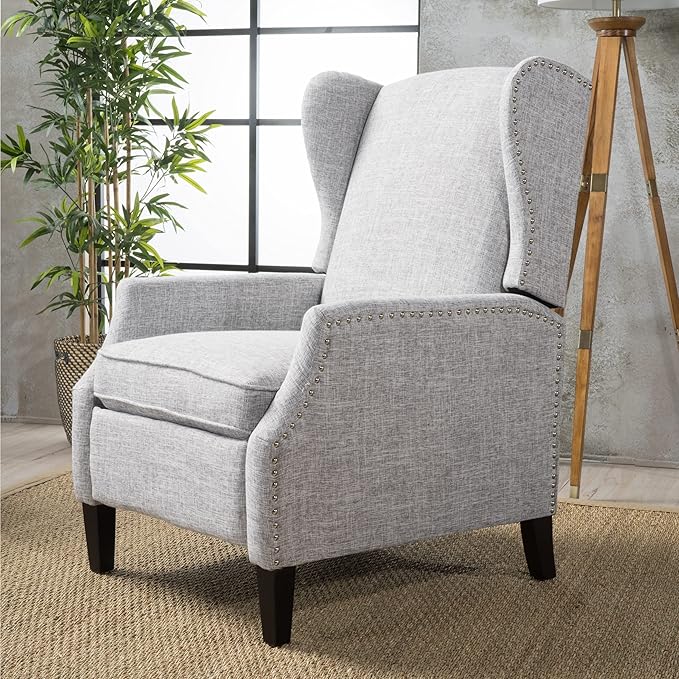 GDFStudio Christopher Knight Home Wescott Traditional Fabric Recliner Light Grey Tweed