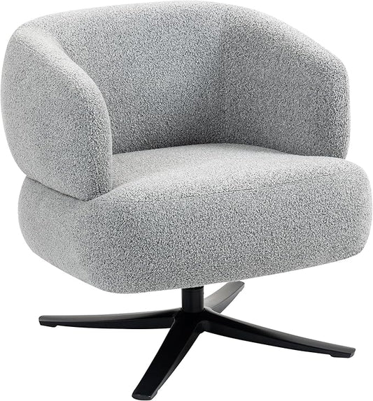 LIFE SKY Rotating Accent Chair: Ergonomic Cuddle Design with 360 Swivel for Home Office &amp Living Room - Natural Linen Fabric Compact Armchair for Adults &amp Small Spaces
