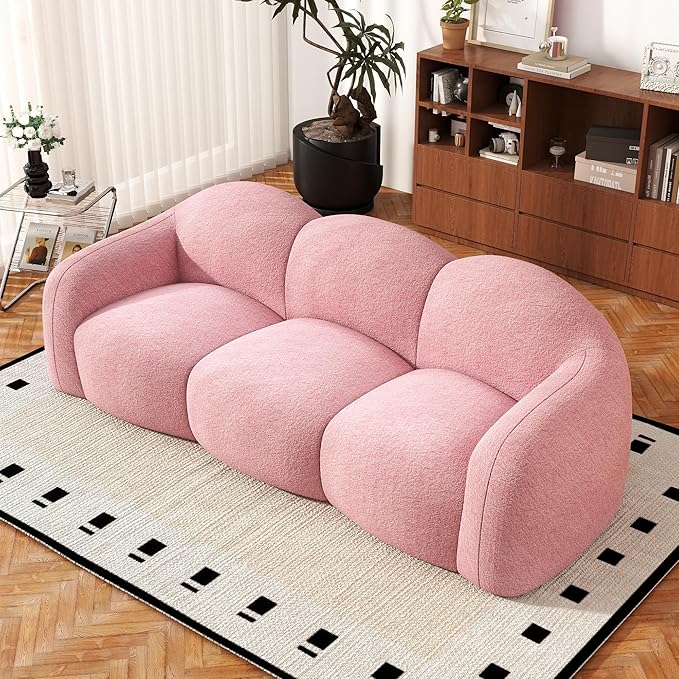 JACH Small Minimalist Sofa for Apartment Modern Comfy Upholstered Sofas Boneless Leisure Couches 3-Seater Cloud Couch for Living Room Bedroom Small Space (Pink No Assembly Required)
