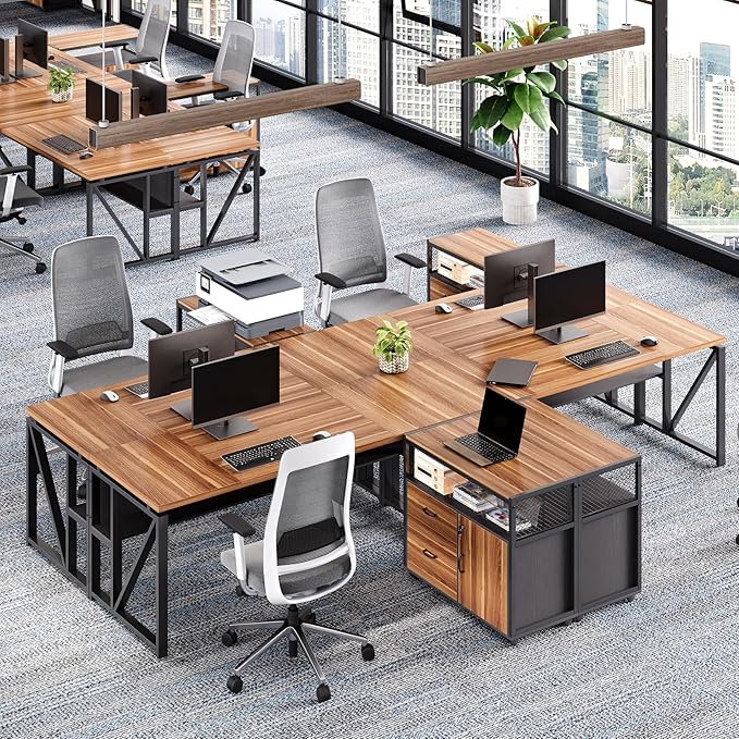 LITTLE TREE 63-Inch Office Desk with 31.5-Inch Lateral File Cabinet Study Writing Desk Computer Desk for Home Office