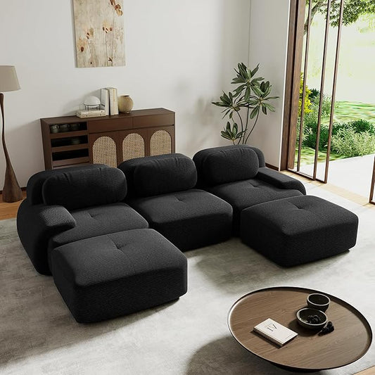 117.3” U Shaped Boneless Couch with Ottoman Corduroy Modular Sectional Sofa Comfy 5 Seater Cloud Sofa Sectional Deep Seat Modern Upholstered Couches for Living Room No Assembly Required
