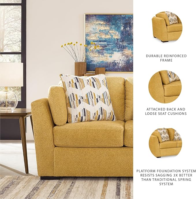 Signature Design by Ashley Keerwick Scandinavian Loveseat with 4 Toss Pillows Yellow
