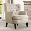 Rosevera Accent Chair with Ottoman Set - Mid-Century Modern Upholstered Armchair for Living Room or Bedroom - Comfy Reading Chair with Footrest Small Accent Chair - Beige