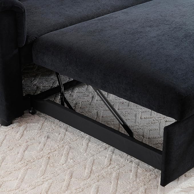 Sofa Bed Pull Out Couch with Side Pockets 3 in 1 Velvet Loveseat Sleeper Sofas Beds with USB Ports Sofa Bed Couch with Adjustable Backrest for Living Room Bedroom Apartment Black Blue