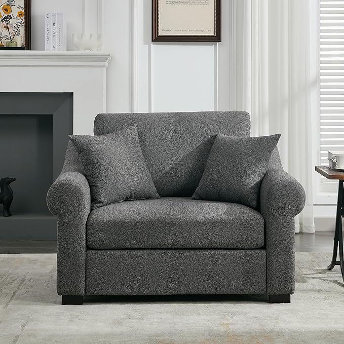Modern Chenille Oversized Armchair 44.5 Wide Accent Chair Luxurious Chenille Fabric Single Sofa Chair with Pillows and Wide Armrests Living Room Apartment Offices (Grey-44.5'')