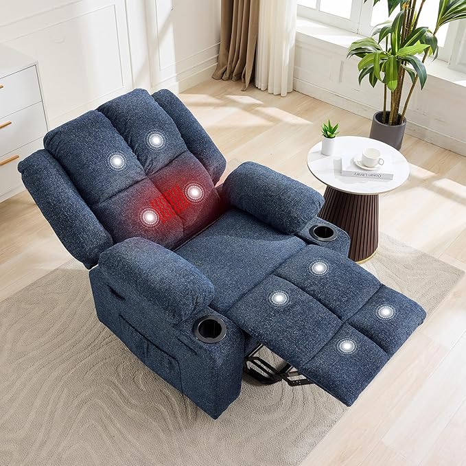 Oversized Power Lift Recliner Chair for Elderly 135° Lay Flat Electric Recliner with Massage &amp Heat Stand Assist Lift Chair with 2 Cup Holders for Living RoomBlue