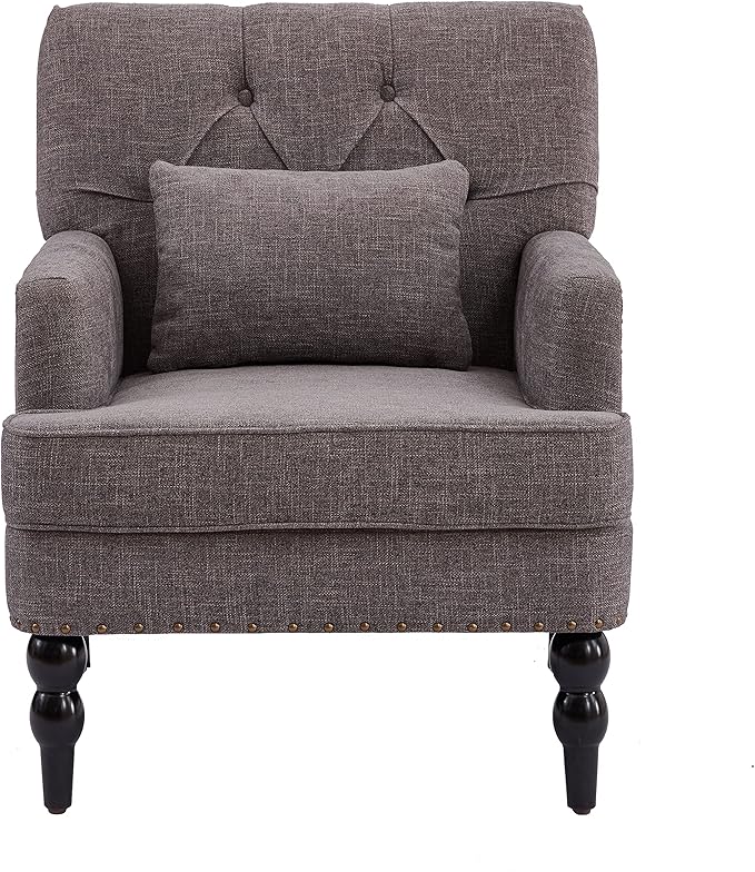 HUIMO Tufted Club Chair Set of 2Accent Chair with Lumbar Pillow Upholstered Button Armchair Fabric Sofa Chairs for Bedroom Living Room Mid Century Modern with Studded Reading Chair(2Grey)