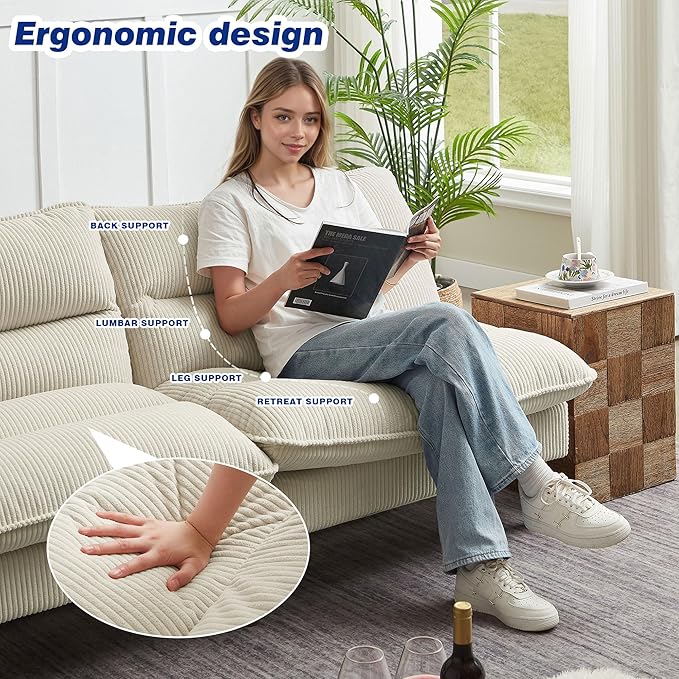 72 Futon Sofa Bed Convertible Futon Couch with Adjustable Backrest Modern Corduroy Sleeper Sofa for Small Spaces Living Room Office Beige