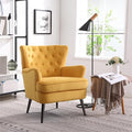 Living Room Chairs Button Tufted Accent Chairs Comfy Bedroom Chair Velvet Side Sitting Chairs Modern Fabric Sofa Slipper Chair for Reading Yellow