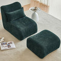 27” Oversized Lazy Sofa Chair and Ottoman Set Chaise Lounge Chair Indoor with Pillows Comfy Reading Couch for Adults Suitable for Living Room Small Spaces Memory Foam Chenille (Green-2)