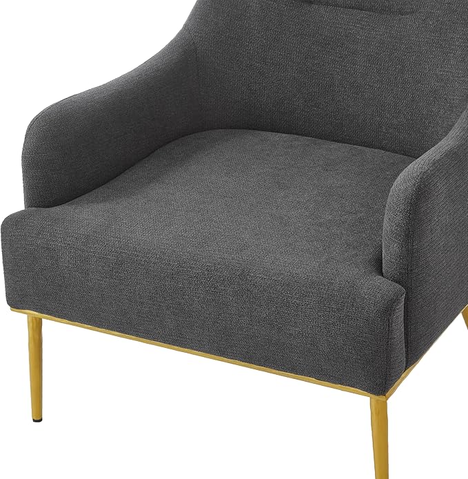 Merax Modern Curved Accent Chair Upholstered Armchair Single Sofa Chair with Curved Backrest and Gold Metal Legs for Living Room Bedroom or Reading Corner Dark Gray