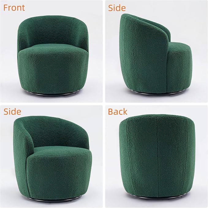 Homtique Small Swivel Barrel ChairComfy Round Club Chairs for Living Room Bedroom360 Degree Swivel Single Sofa Lounge Accent Chair Boucle Armchair for ApartmentHotel (Teddy-Green)