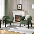 Yaheetech Corduroy Barrel Accent Chair Set of 2 Modern Upholstered Armchair with Solid Wood Legs Cozy Leisure Chair with Pocket Coiled Seat for Living Room Bedroom Reading Nook Dark Green