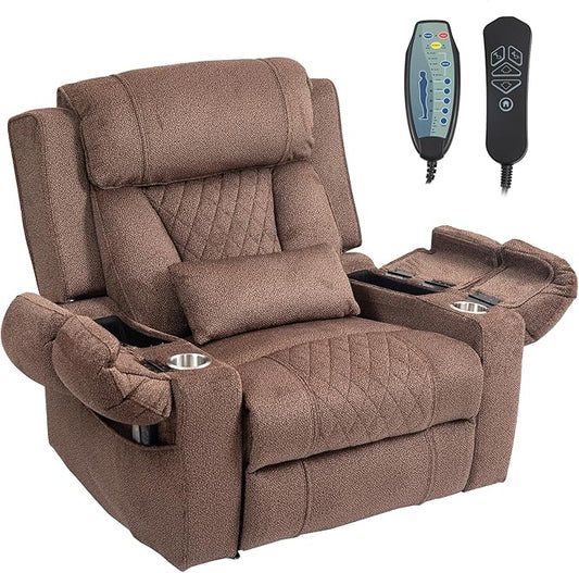 Big Man Power Lay Flat Lift Chair Oversized Recliner Dual Motor Heat Vibration for Elderly Overstuffed Electric Extra Wide Recliners with Flip Arm Storage Cup HoldersUSB Type C Charging