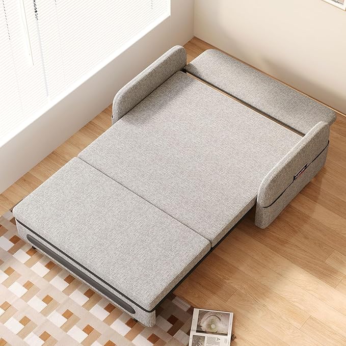 Extendable Sofa Bed zioSofa with Sleeping Function and Storage Space Sofa Bed for Small Rooms and Living Rooms Dark Grey and White (61.61”Gray)