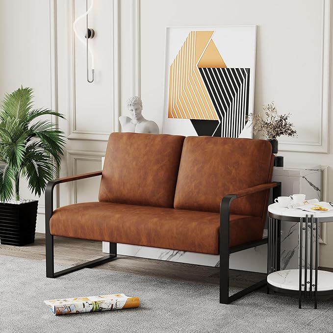 HAOBO Home Loveseat Couch Bench Settee for Living Room Upholstered Small Sofa Couch PU Leather Banquette Lounge Bench for Dining Room Bedroom Funiture