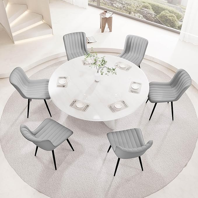 YOUNUOKE Mid-Century Modern Dining Chairs Set of 2 Grey PU Leather Upholstered Kitchen Chairs with Black Metal Legs Armless Accent Chair for Dining Room Guest Reception Room