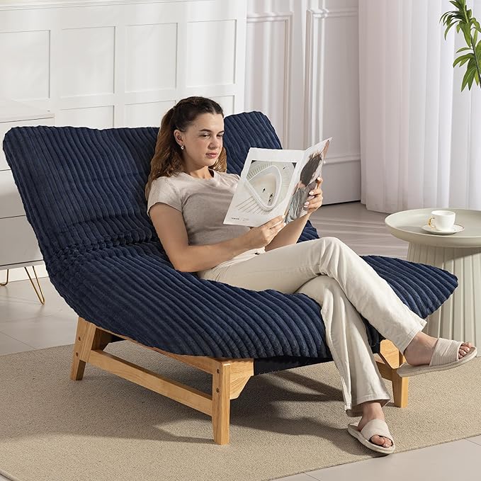 KEIKI Large Bean Bag Chair Adults Kids Comfy Corduroy Small Couch with Wood Frame Big Accent Beanbag Lounge Chairs Indoor Lazy Cozy Floor Sofa Couches for Living Room Reading Easy Assembly Blue