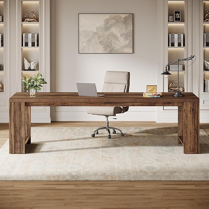 Tribesigns 86.6 Two-Person Desk Modern Executive Office Desk Double Computer Writing Table for Home Office Conference Room (Rustic Brown)