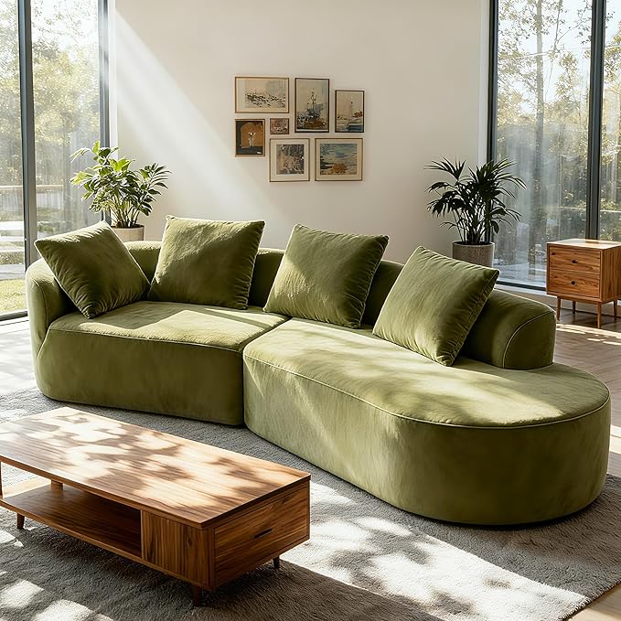 Christopher Knight Home Randa Modern Fabric Upholstered 5-Seater Sofa Oversized Chair Cloud Couch Fully Assembled Long Sofa Chaise Lounge Fully Assembled Olive Green