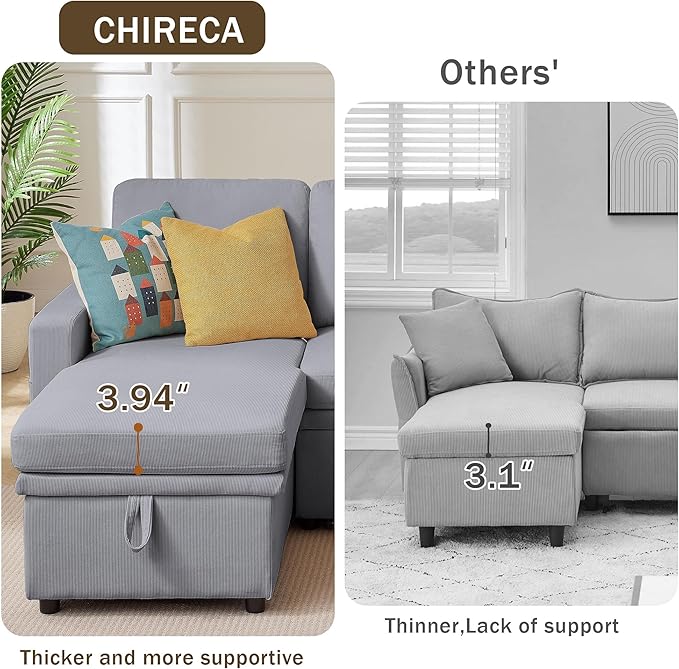 Convertible Sofa Bed L-Shape Sectional Sleeper Sofa with Storage Chaise Modern Polyester 3 in 1 Pull Out Couch Bed for Living Room Light Grey