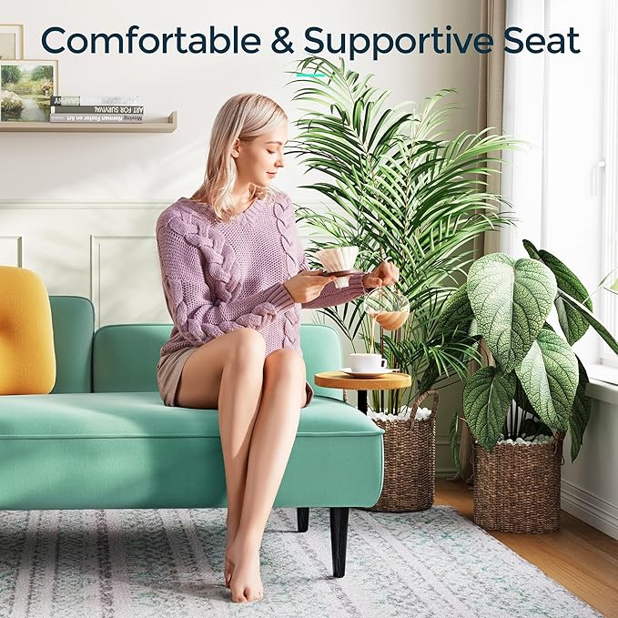 2 Seater Couch Small Love Seat Couches for Small Spaces Bedroom Living Room 57 Mini Sofa Apartment Size Couch Linen Retro Loveseat with Pillow and Removable Tray (Teal Left)