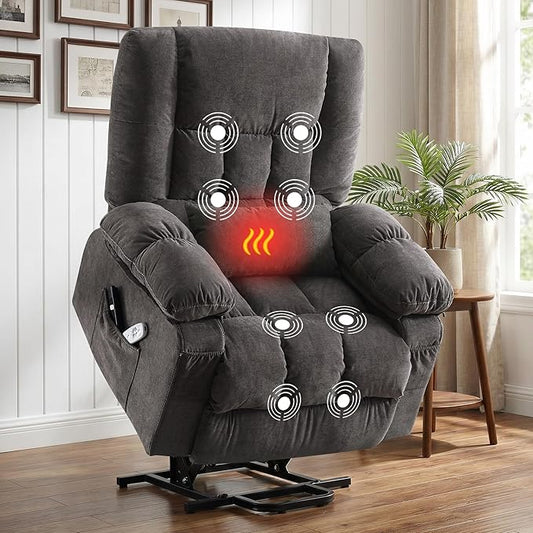 BOSMILLER Power Lift Recliner Chair with Massage and Heat for ElderlyElectric Lift Chair with USB Charging Runction and Side Pockets Suitable for Living Rooms and bedroomsGrey