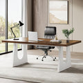 Tribesigns 70.86-Inch Executive Desk Large Computer Office Desk with Double Wood Pedestal Modern Simple Style Rectangle Writing Table for Home Office (Brown &amp White)