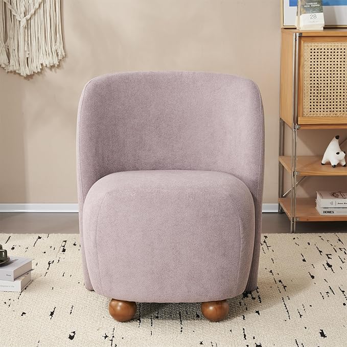 Modern Low Back Accent Chair Upholstered Armless Living Room Chairs Round Pine Wood Feet for Small Living Spaces Living Room Bedroom Balcony Office Reading Nook Purple
