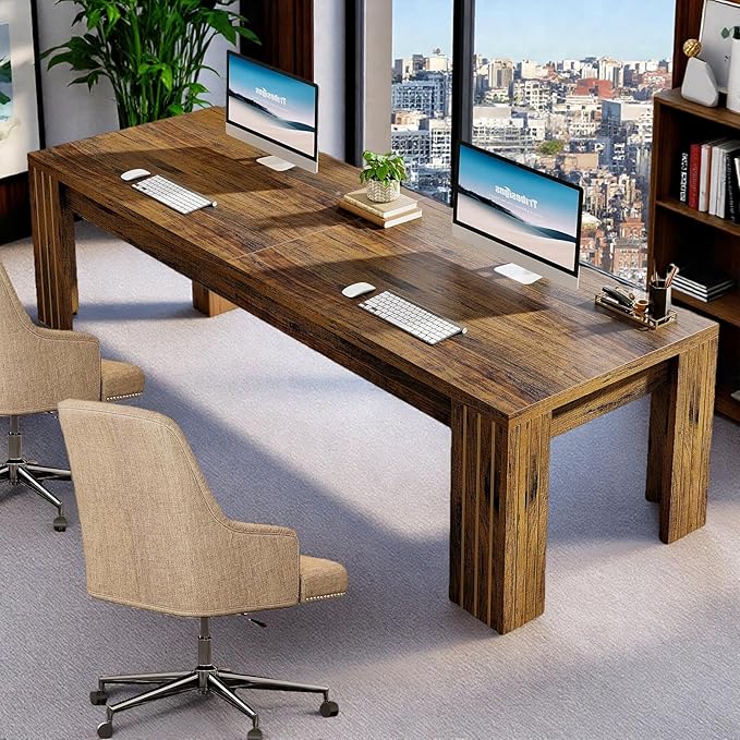 Tribesigns Two Person Desk 78.7-Inch 2 Person Gaming Desk Extra Long Farmhouse Double Computer Desk for Home Office Dark Brown