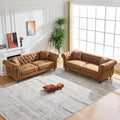 Mid Century Modern Faux Leather Couch Set of 2 Tufted Couch and Loveseat Set muebles para la sala Comfy Chesterfield Upholstered Office Furniture Living Room Sofa Set 2 Piece (Brown 2+3 Seater)