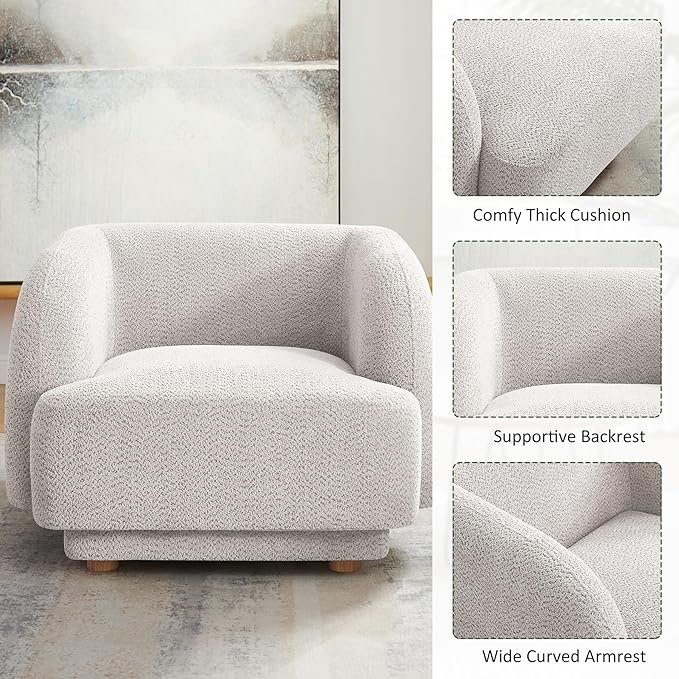 VANOMi Oversized Living Room Chair Modern Comfy Accent Barrel Chairs Single Sofa Chair with Wood Legs Upholstered Armchair for Bedroom Office Waiting Room (Camel)