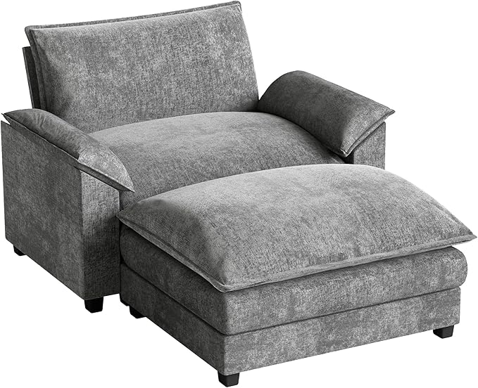 Homall 40 Modular Sectional Sofa Single Sofa Couch with Reversible Ottoman DIY Combination Chenille Deep 1-Seat Cloud Couch for Living Room Apartment (Light Grey Single Sofa Chair)