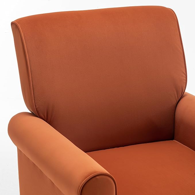 Classic Accent Armchair with Birch Wood Frame and Comfortable Rolled Armrests Arm Chairs for Living Room Bedroom and Office Decor Orange