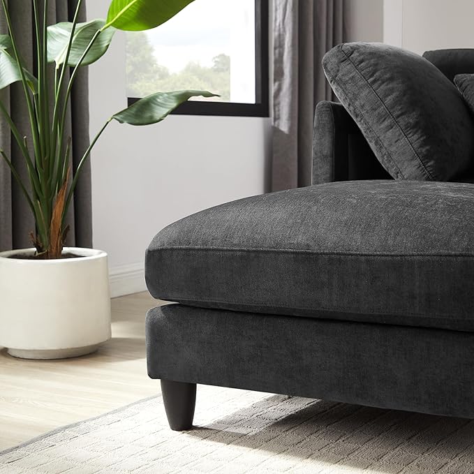 121'' 7-Seater Modular Sectional Upholstered Couches Chenille Cloud Couch with Movable OttomanL/U-Shape Modern Sofa for Living RoomBlack