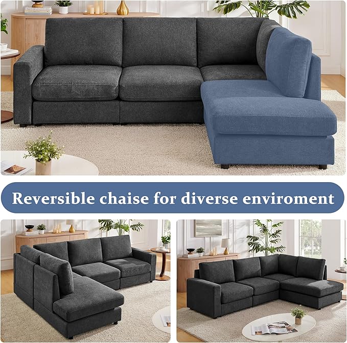 100 L Shaped Couch with Chaise Sectional Couches for Living Room Modern Modular Sofa with Upholstered Couches with Chenille Fabric Couchs Deep Seat Sectional Couch (Gray 100)