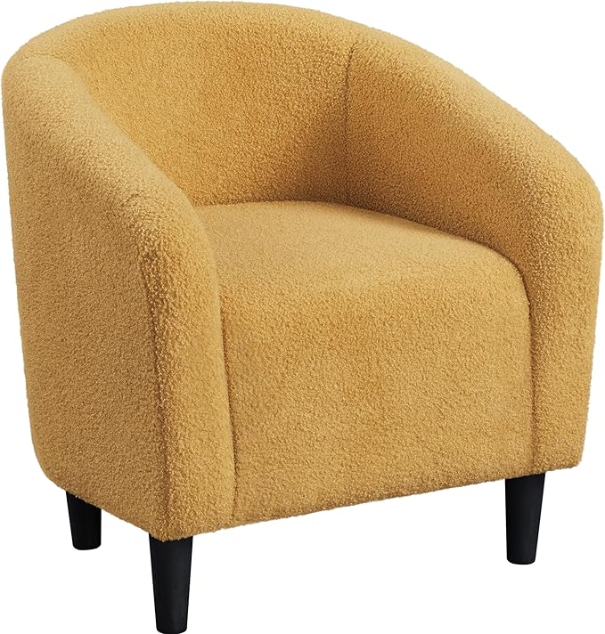Yaheetech Accent Barrel Chair Boucle Fabric Club Chair Furry Sherpa Elegant and Cozy Soft Padded Armchair for Living Room Bedroom Reception Room Office Mustard Yellow
