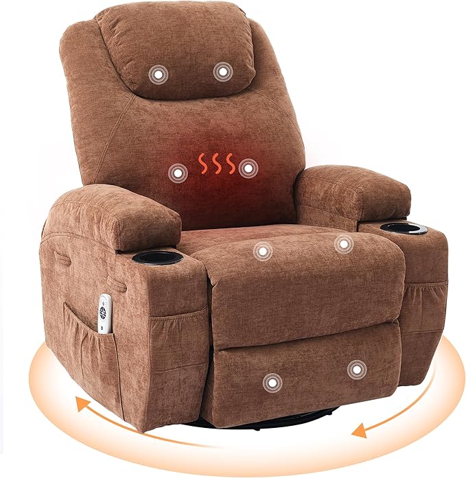 Wide Recliner Rocking Chair for Living Room Comfortable Lounge Seat with Relaxing Massage &amp Heat Soft Armrests Perfect for Living Room Bedroom or NurseryBrown